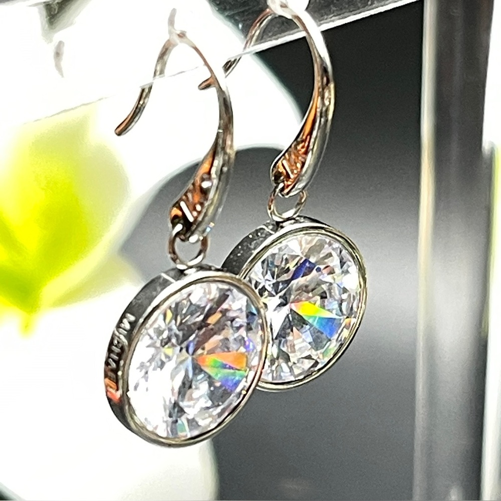 MICHAEL KORS Silver Tone Stainless Steel Drop Earrings Large Single Stone